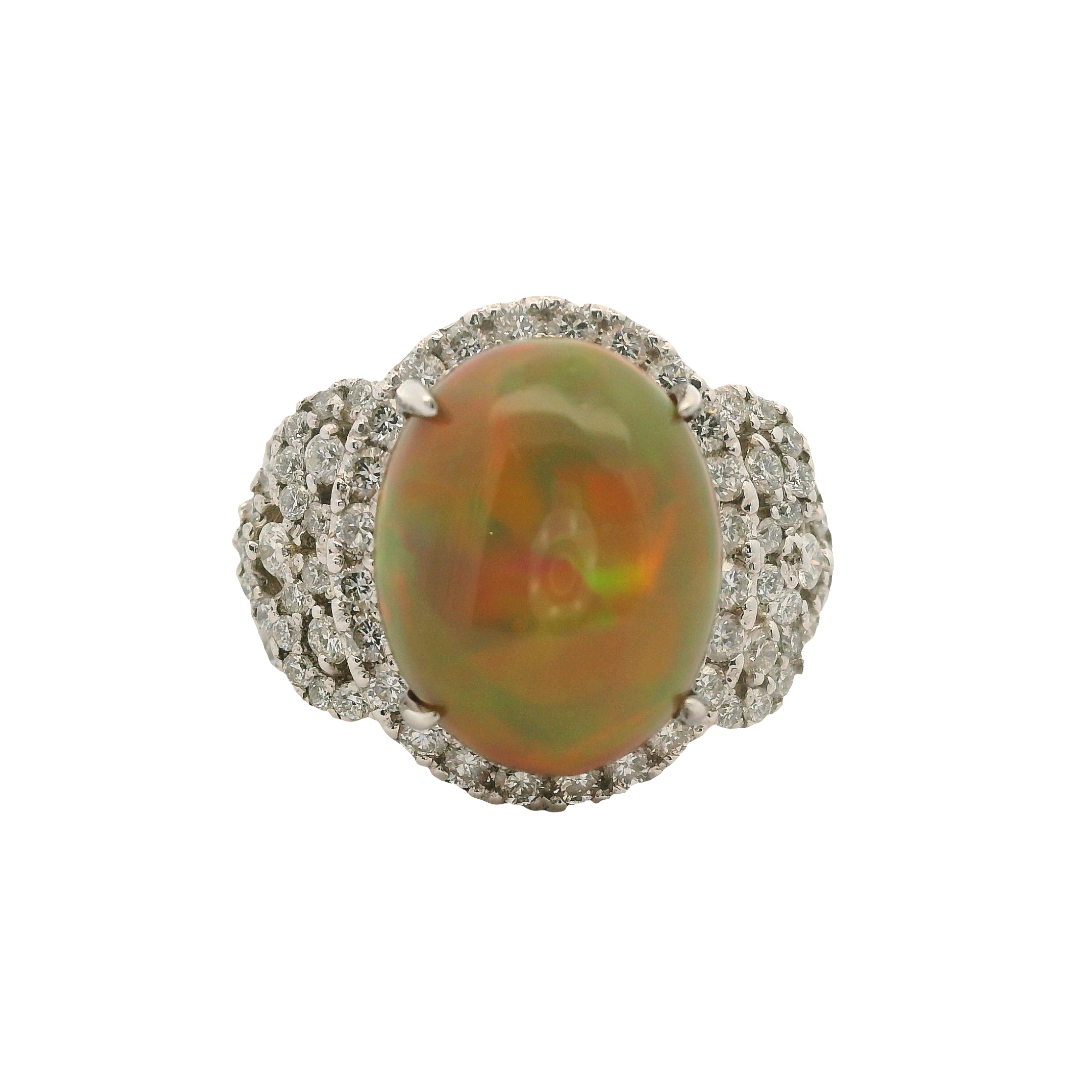 Opal and Diamond Cathedral Halo Ring