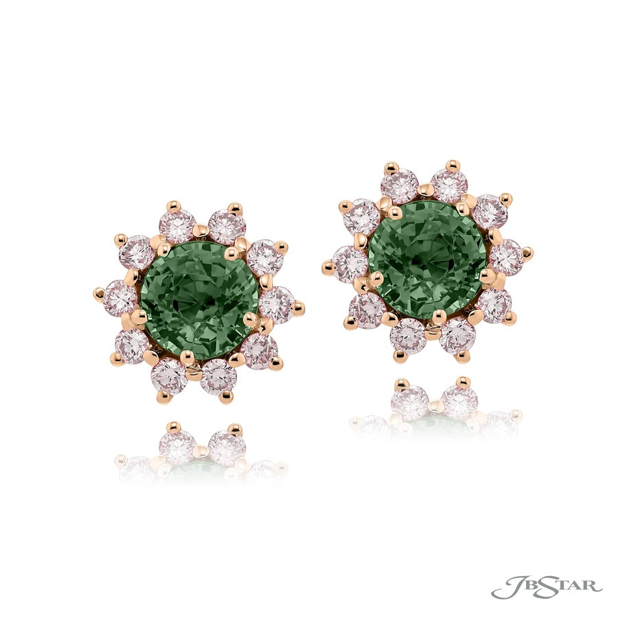 Gorgeous Glamour: 3.09ctw Certified Alexandrite & Fancy Pink Diamond Floral Stud Earrings in 18k Pink Gold