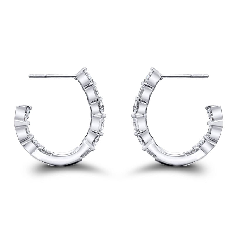 Platinum Oval and Emerald-Cut Diamond Hoop Earrings