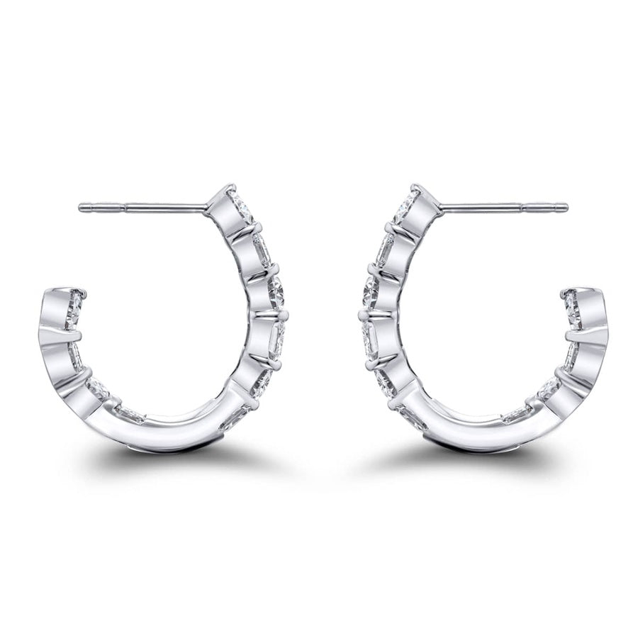 Platinum Oval and Emerald-Cut Diamond Hoop Earrings