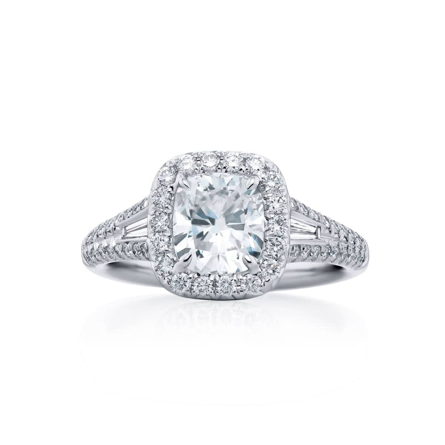 Platinum Cushion-Cut Diamond GIA Certified Micro Pave Engagement Ring