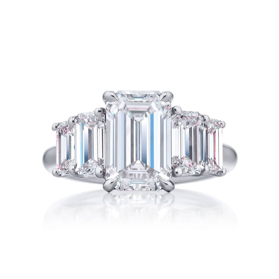 3.01 ct. GIA-Certified Emerald-Cut Diamond Ring with Matching Side Stones in Platinum