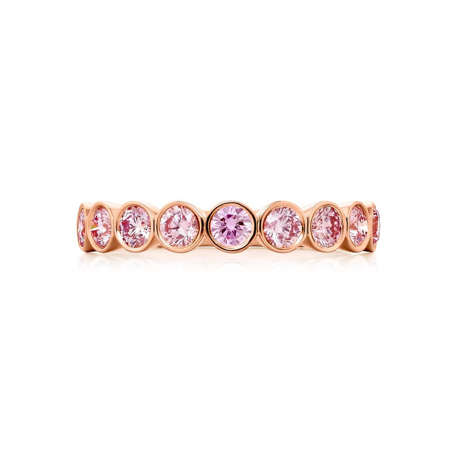 18K Pink Gold Round Diamond Single-Row Bezel Set East-West Band