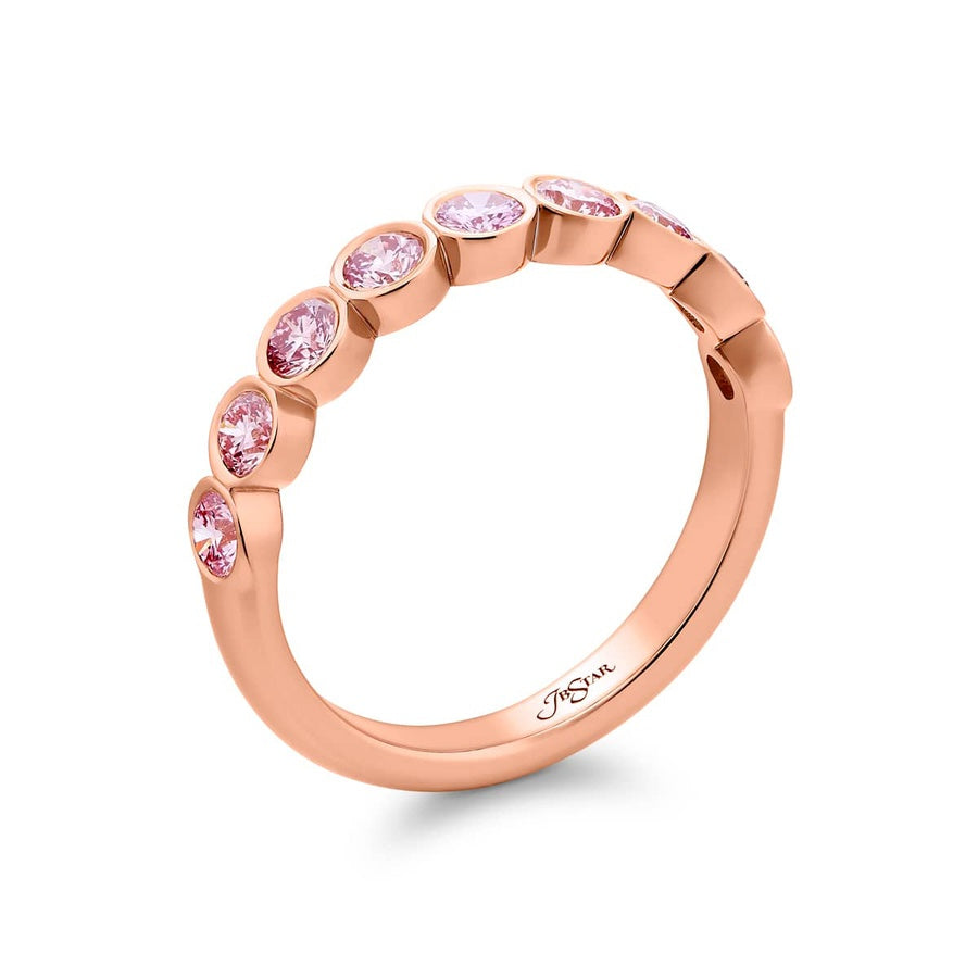 18K Pink Gold Round Diamond Single-Row Bezel Set East-West Band