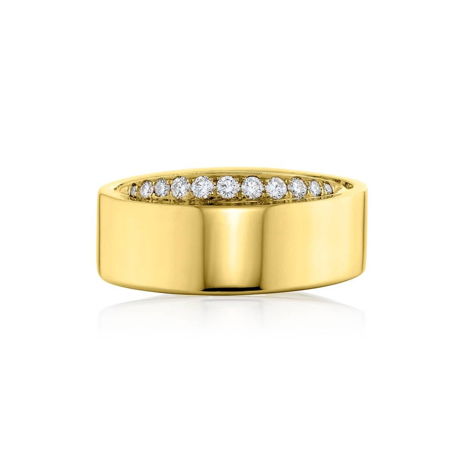 18K Yellow Gold Round Diamond Two-Row Micro Pave Band
