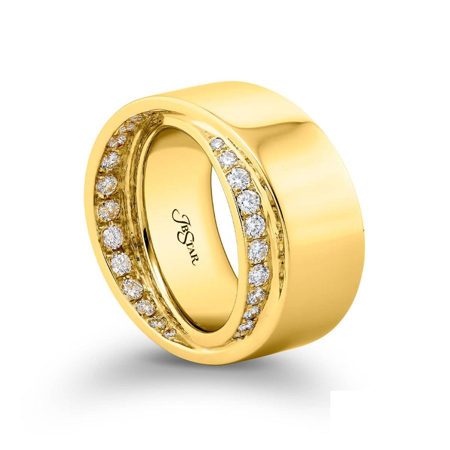 18K Yellow Gold Round Diamond Two-Row Micro Pave Band