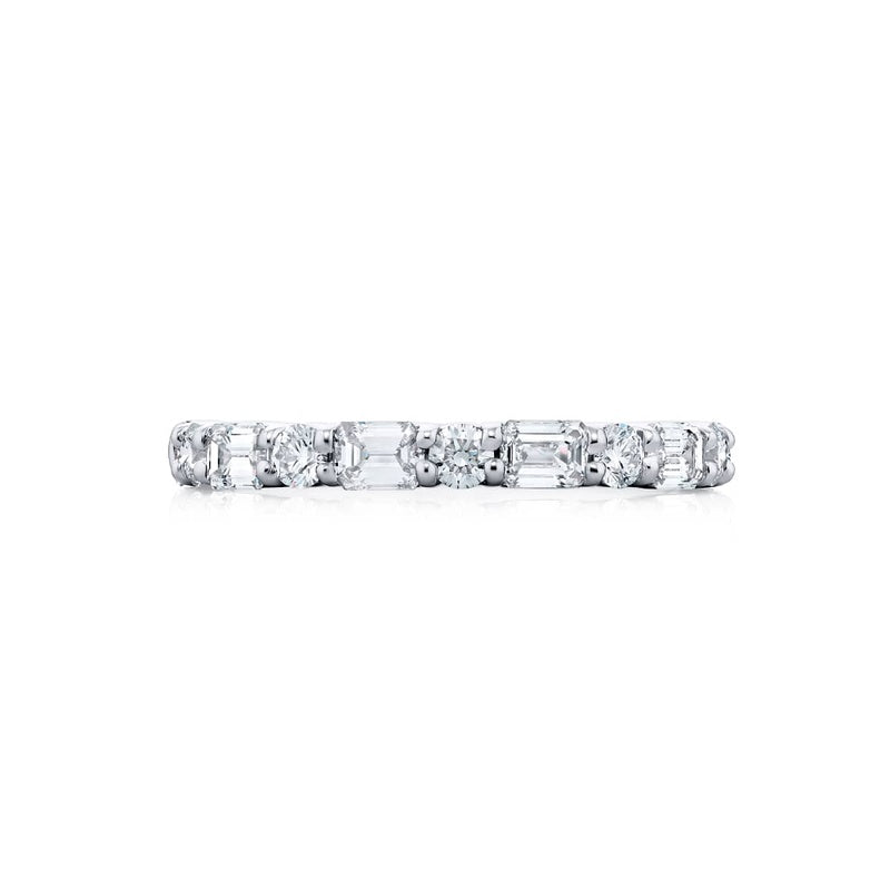 Platinum Emerald-Cut and Round Diamond Single-Row East-West Band