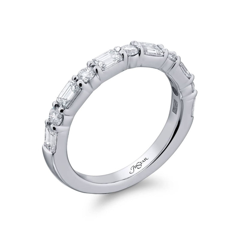 Platinum Emerald-Cut and Round Diamond Single-Row East-West Band
