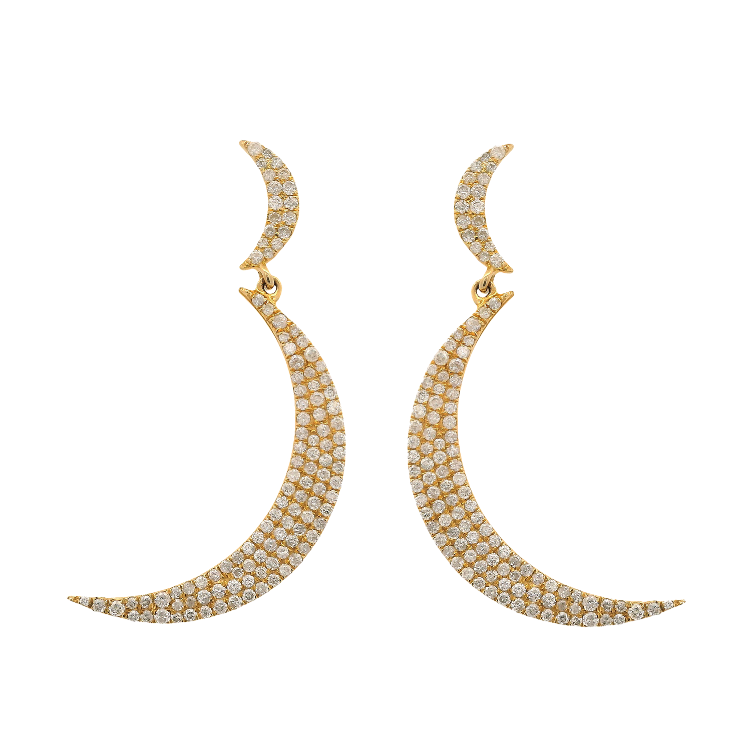 Pavé Diamond Double Crescent Moon Drop Earrings