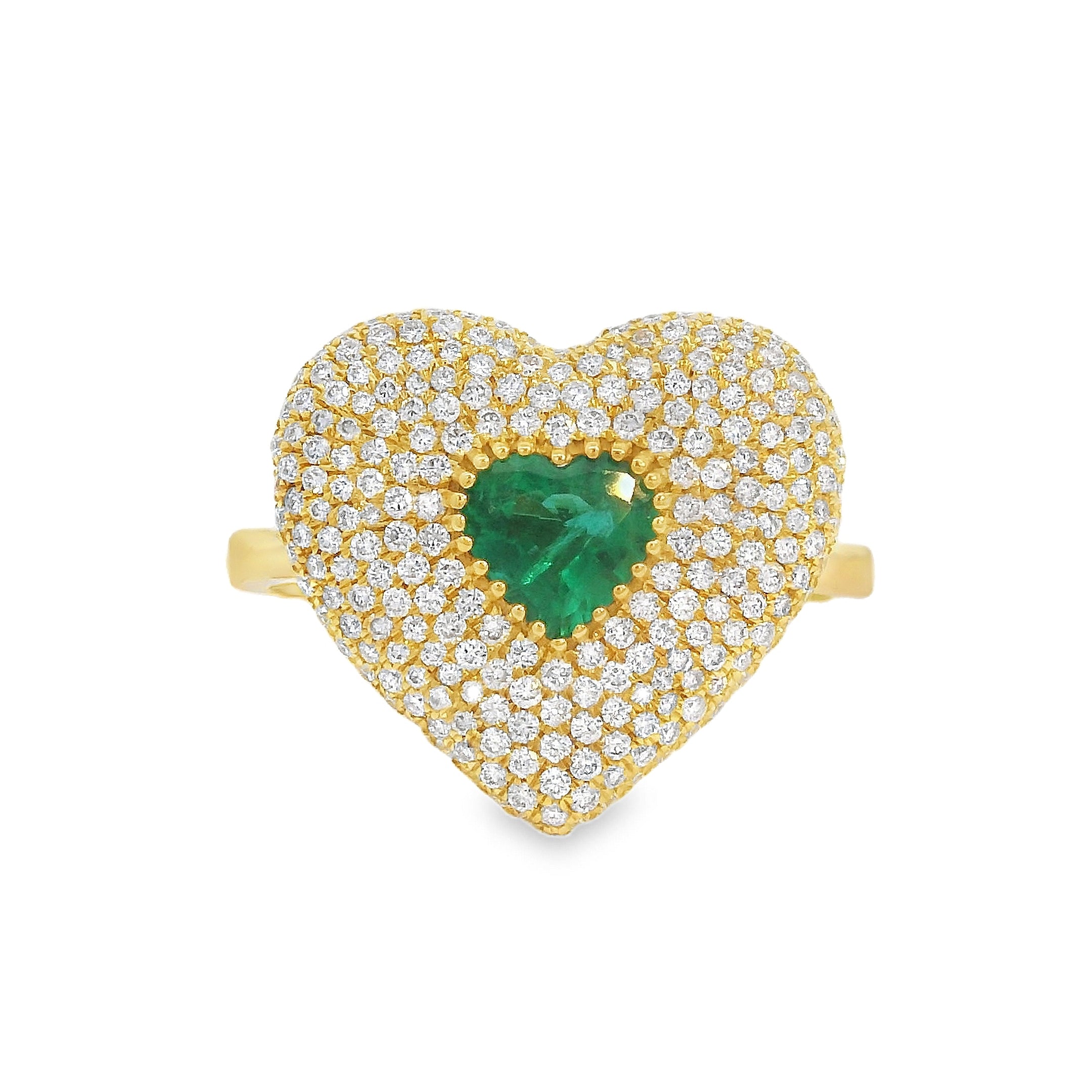 Pavé Diamond and Emerald Heart Ring