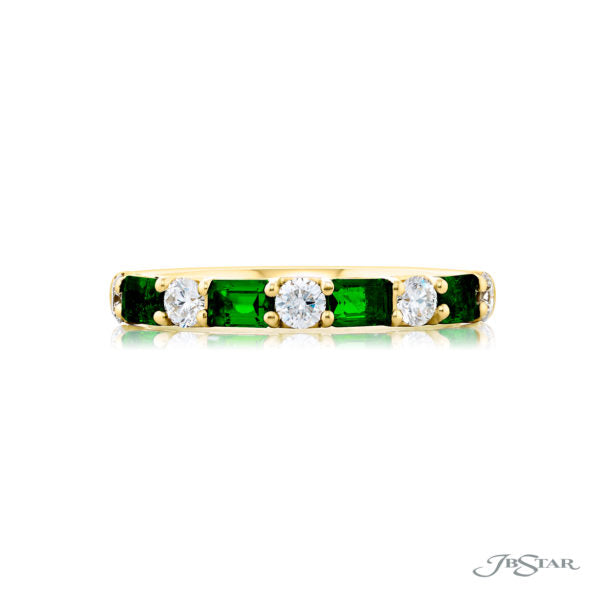 Alternating East-West Emerald Cut Emerald and Round Diamond Half-Band