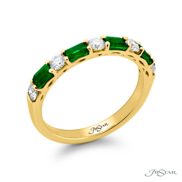 Alternating East-West Emerald Cut Emerald and Round Diamond Half-Band