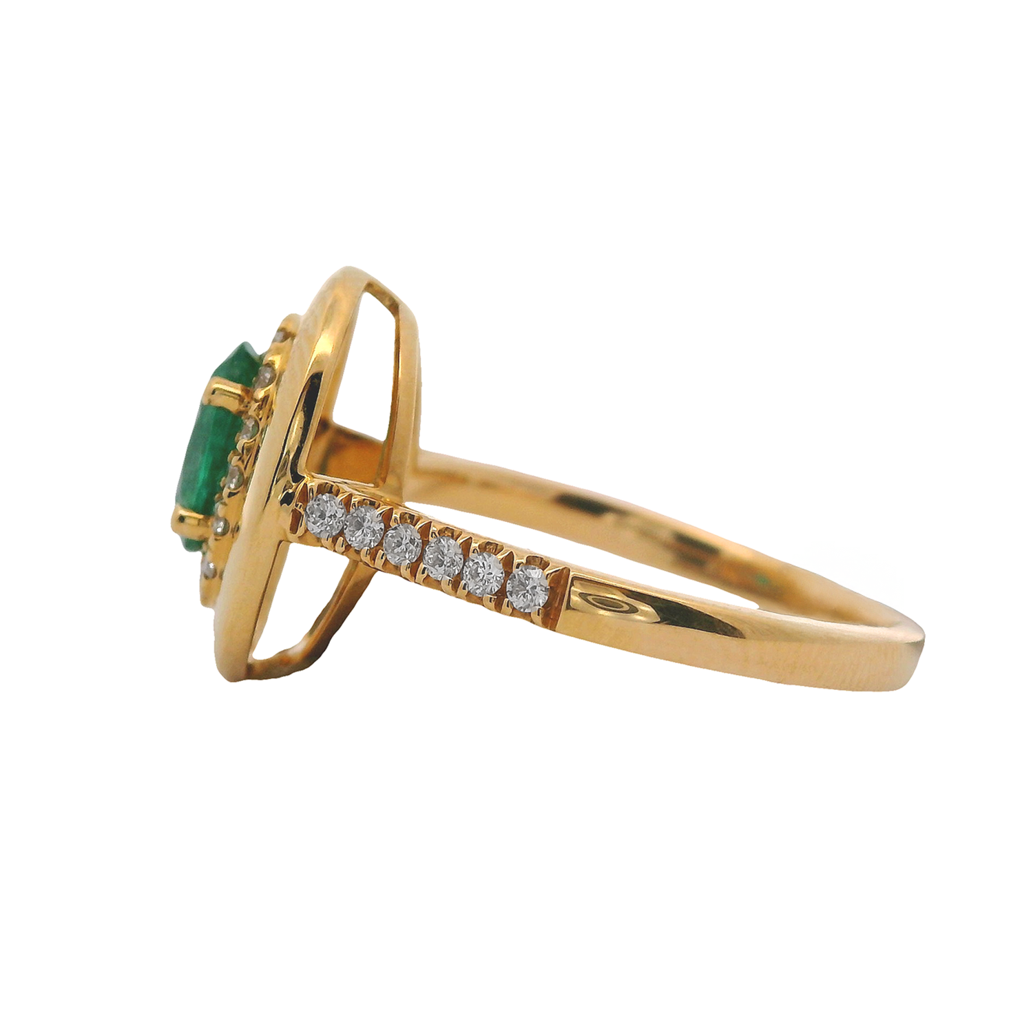 Oval Emerald Ring with Diamond Halo and Gold Frame