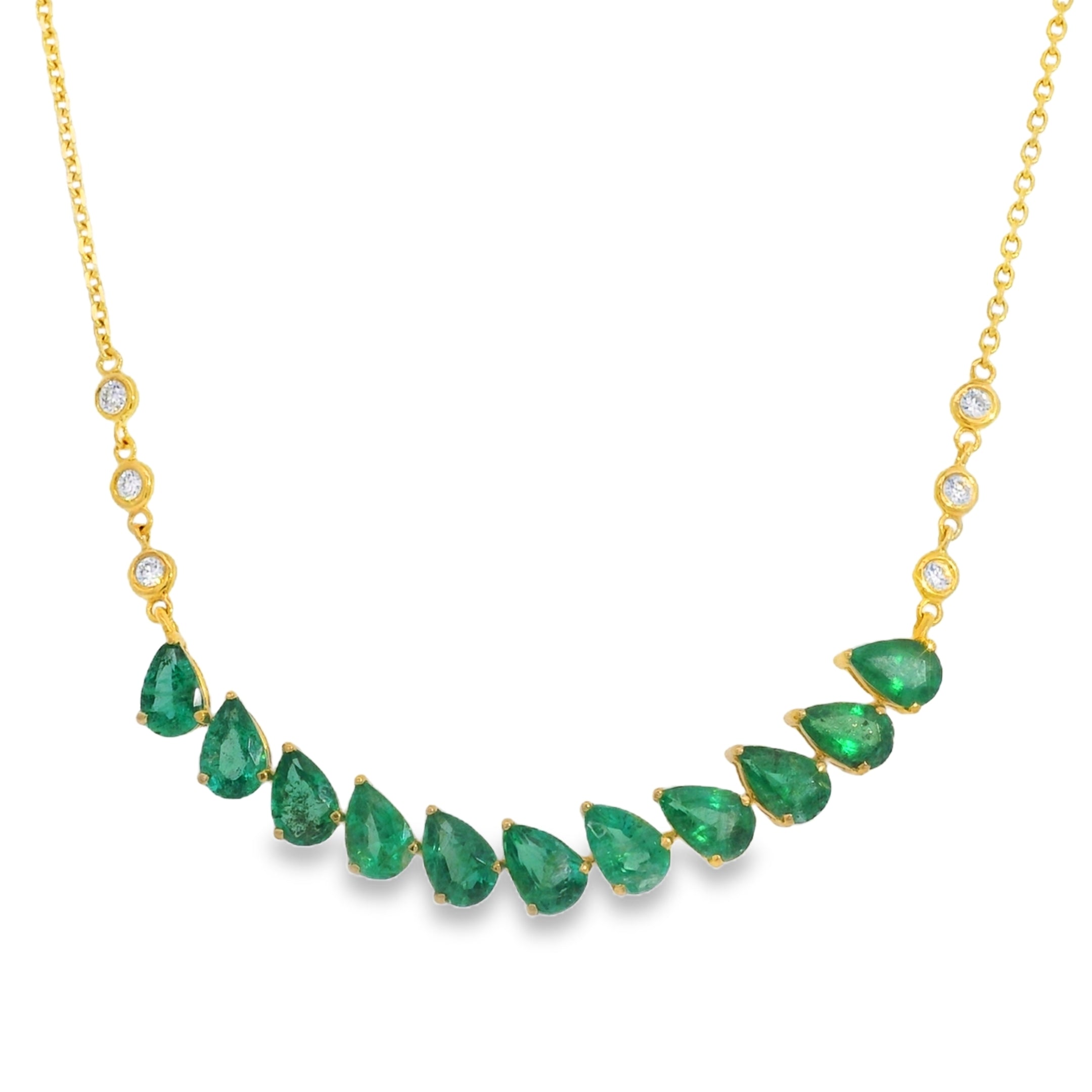 Pear Emerald Curved Bar on Bezel Diamond Chain