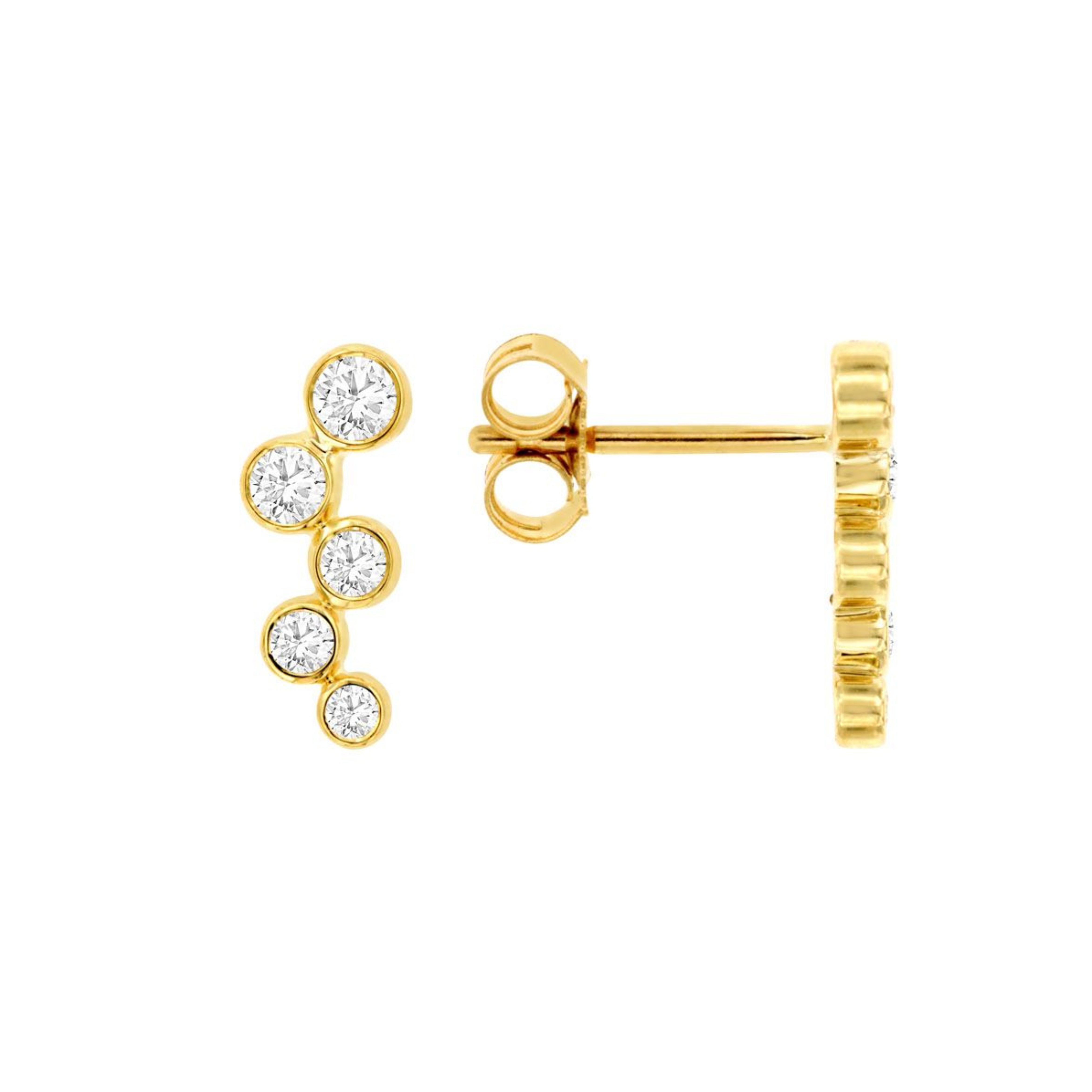 Bezeled Round Diamond Zigzag Stud Earrings