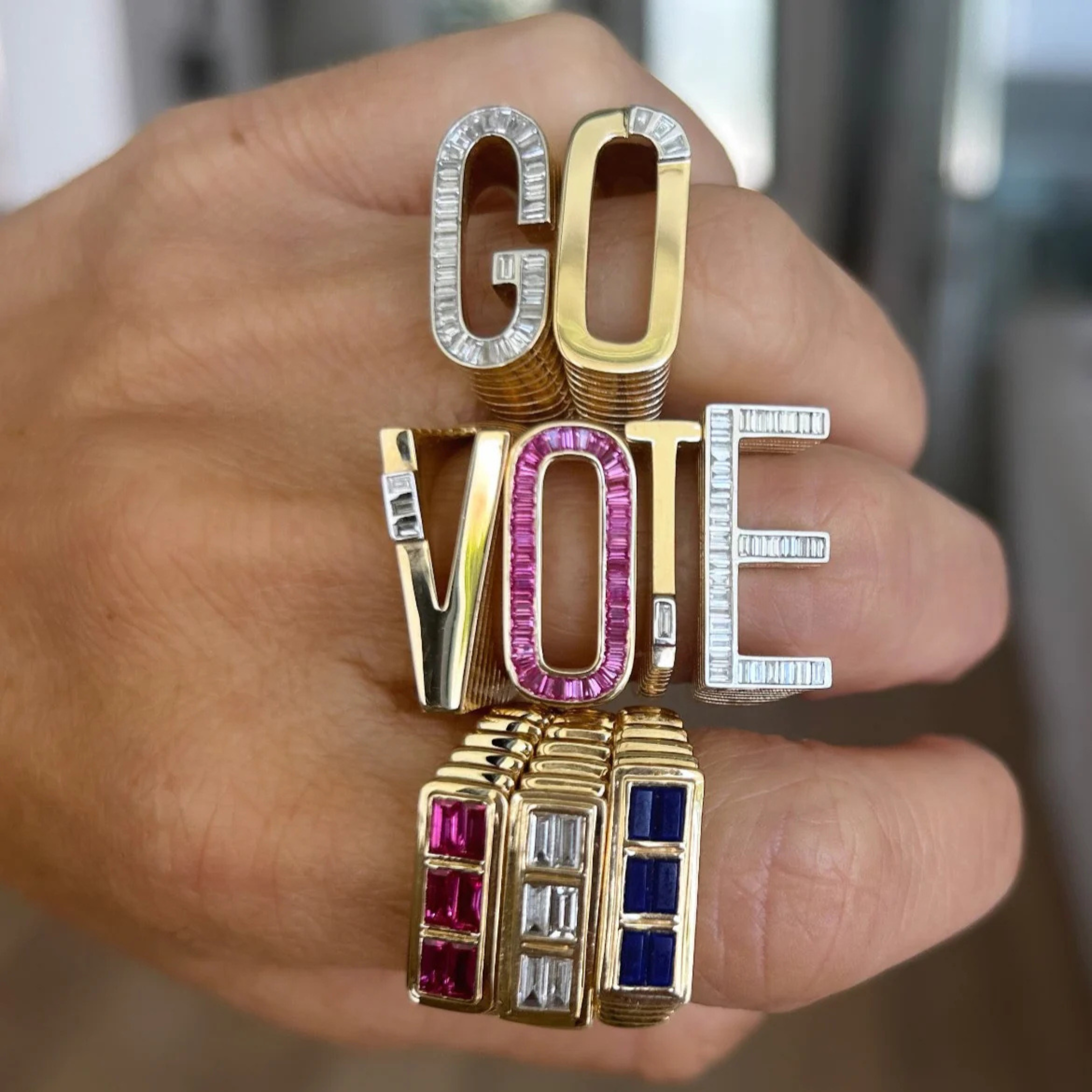Fluted Colorblock Ring in Pink Sapphire