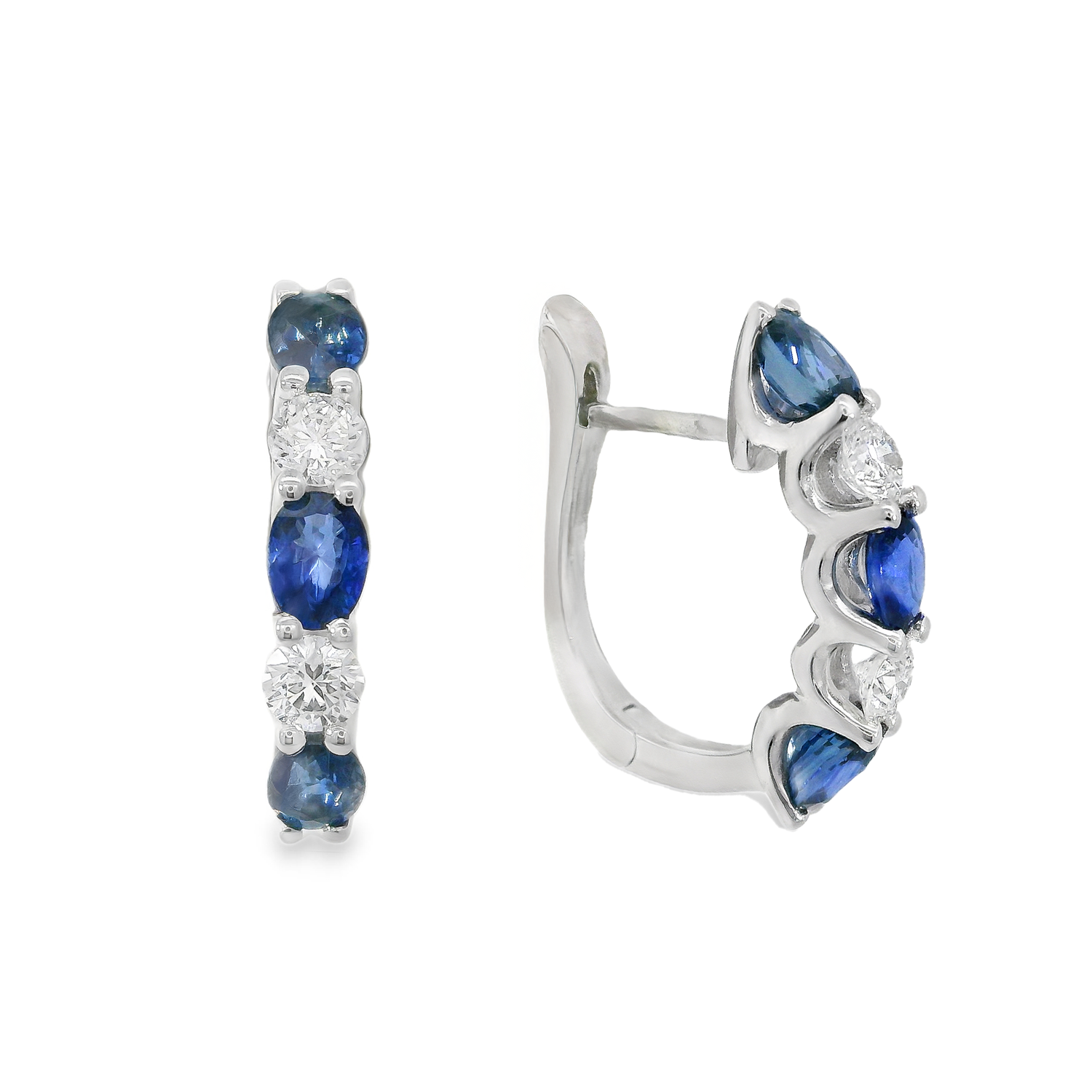 Alternating Diamond and Blue Sapphire Hoop Earrings