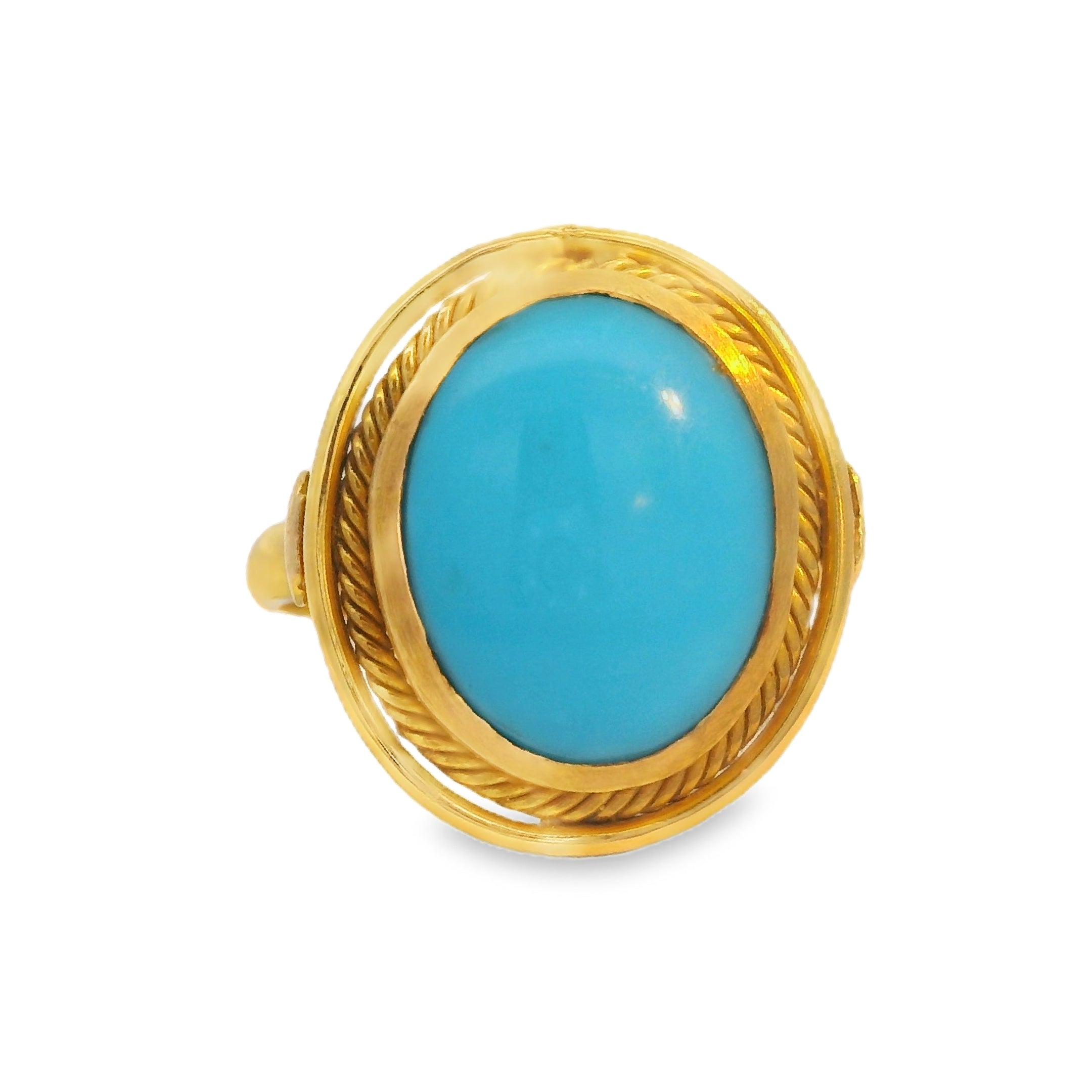Bezel Set Oval Turquoise Ring with Rope Edging