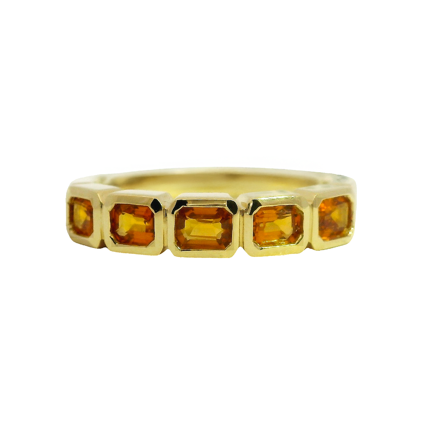 East-West Bezel Emerald Cut Orange Sapphire Half-Band