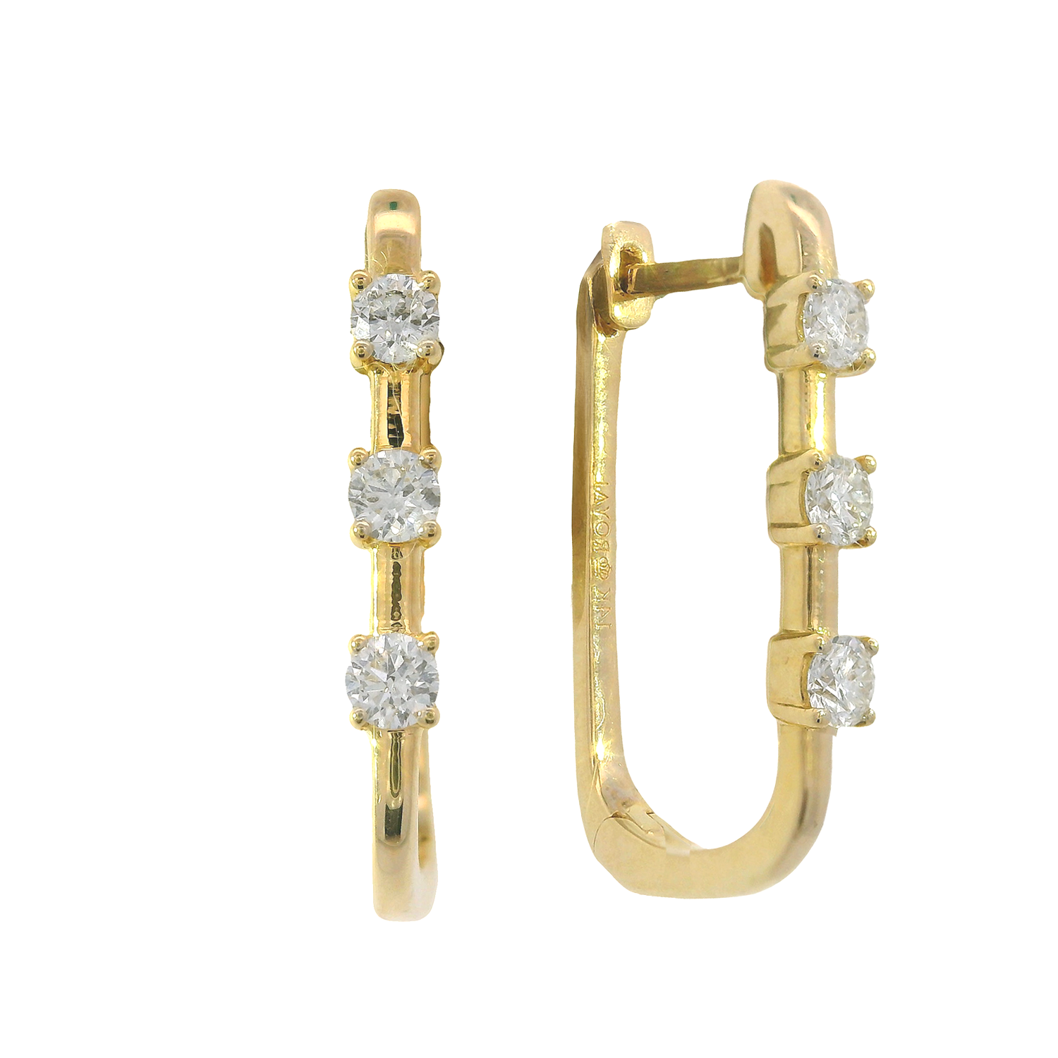 Triple Solitaire Prong Set Diamond Rectangular Hoop Earrings