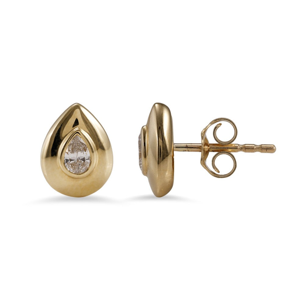Solitaire Bezel Pear Diamond Stud Earrings