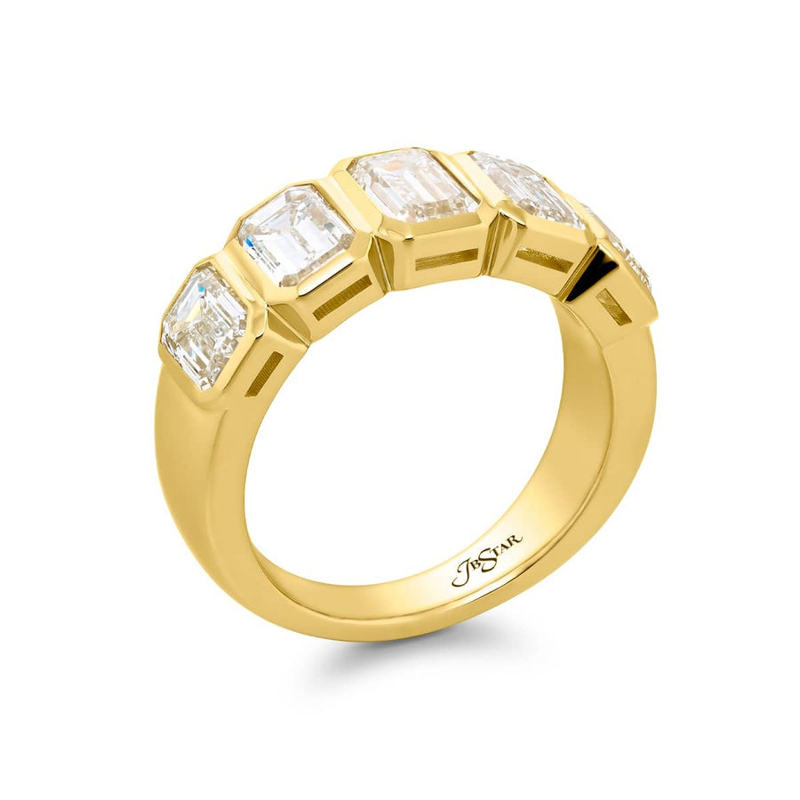 18K Yellow Gold Emerald-Cut Diamond Single-Row Bezel Set Band