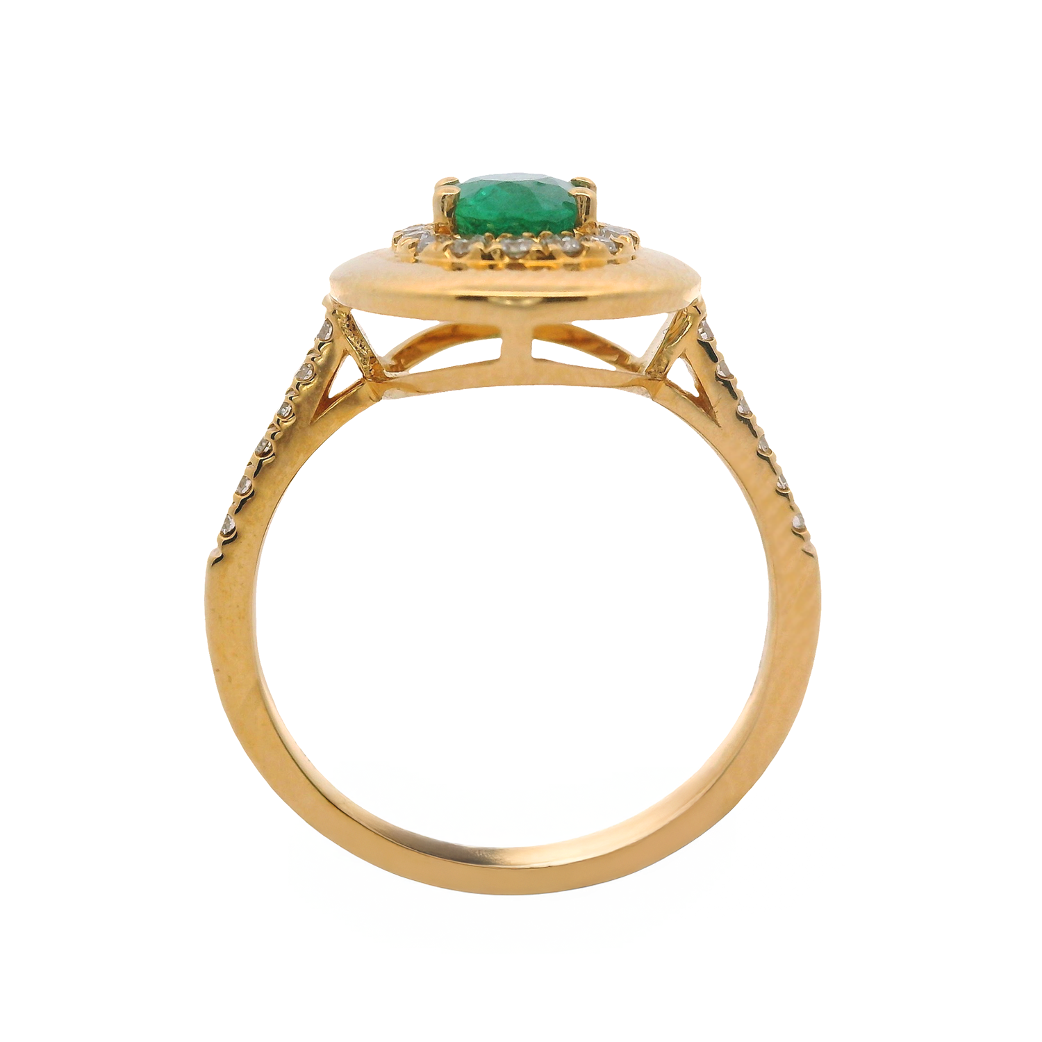 Oval Emerald Ring with Diamond Halo and Gold Frame