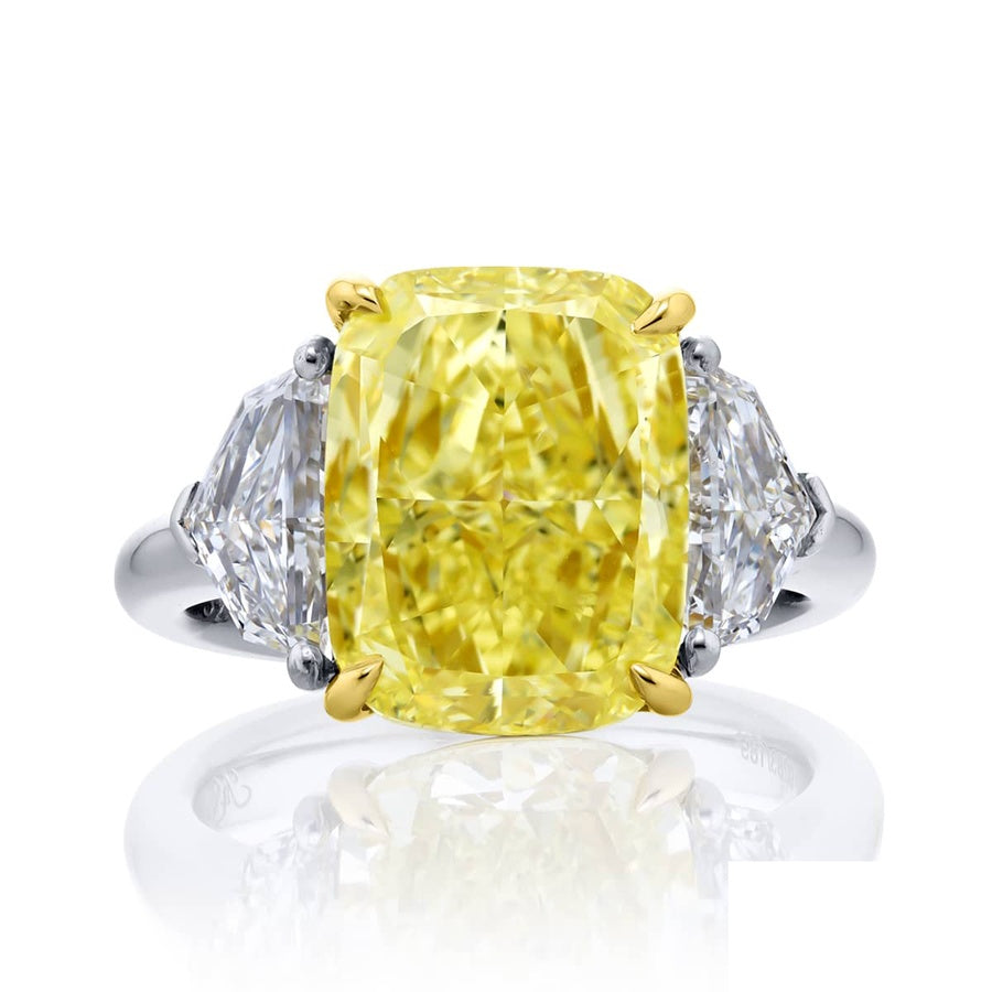 Platinum and 18K Yellow Gold Cushion-Cut Fancy Yellow Diamond GIA Certified Engagement Ring