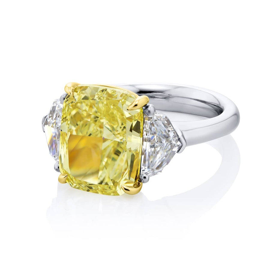 Platinum and 18K Yellow Gold Cushion-Cut Fancy Yellow Diamond GIA Certified Engagement Ring