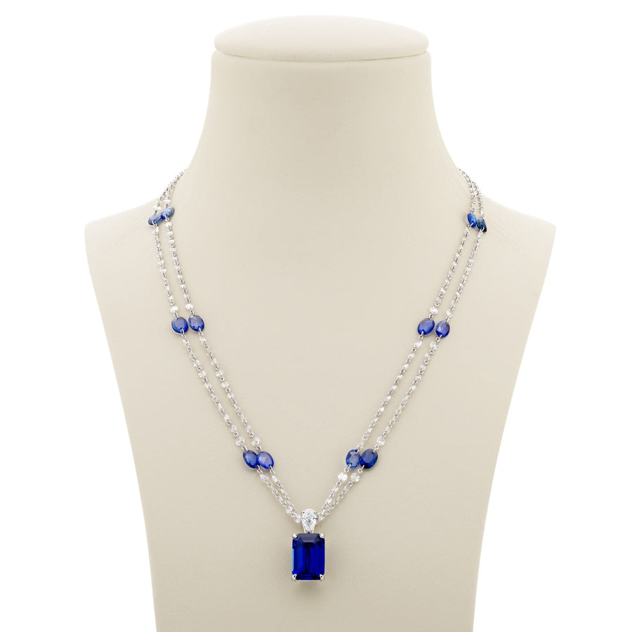 Platinum Emerald-Cut Sapphire Certified Pendant