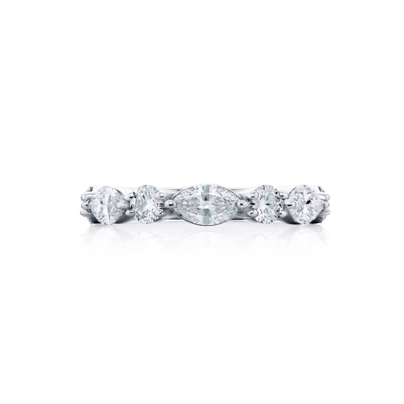 Platinum Marquise and Round Diamond Single-Row East-West Band