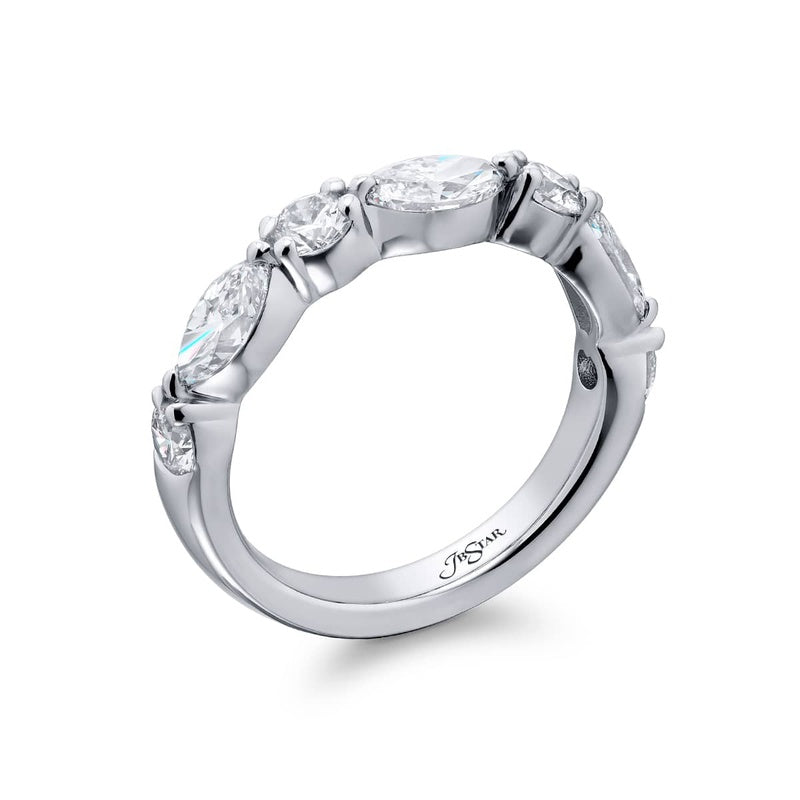 Platinum Marquise and Round Diamond Single-Row East-West Band