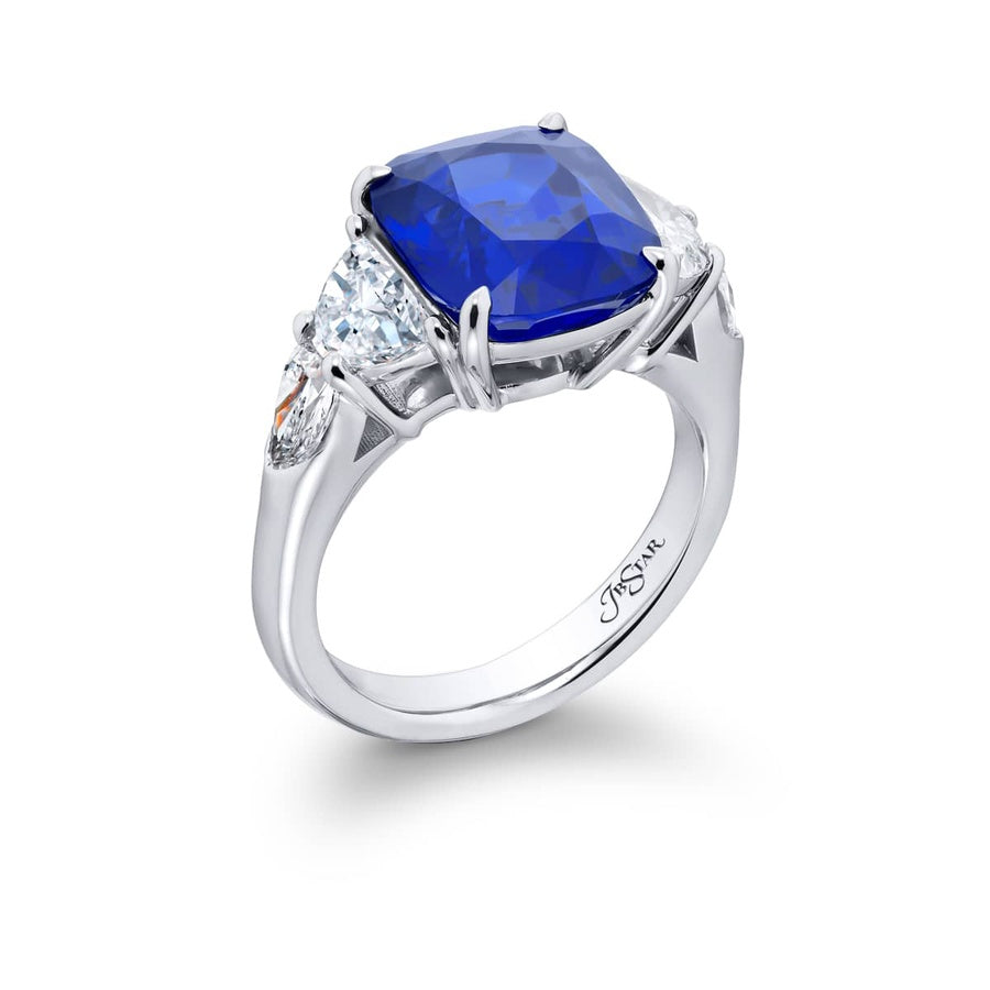 Platinum Cushion-Cut Sri Lankan Sapphire Certified Ring