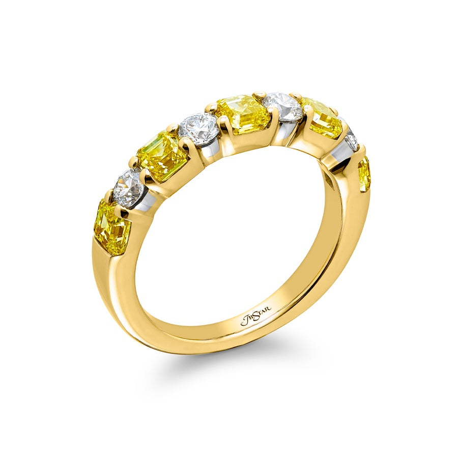 18K Yellow Gold Round Fancy Yellow Diamond Single-Row East-West Band