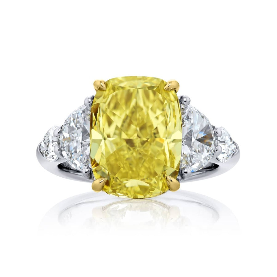 Platinum and 18K Yellow Gold Cushion-Cut Fancy Intense Yellow Diamond GIA Certified Engagement Ring