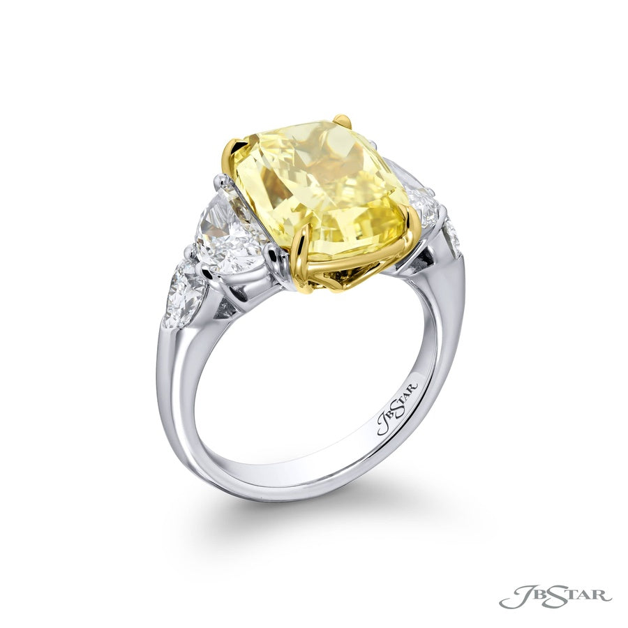 Platinum and 18K Yellow Gold Cushion-Cut Fancy Intense Yellow Diamond GIA Certified Engagement Ring