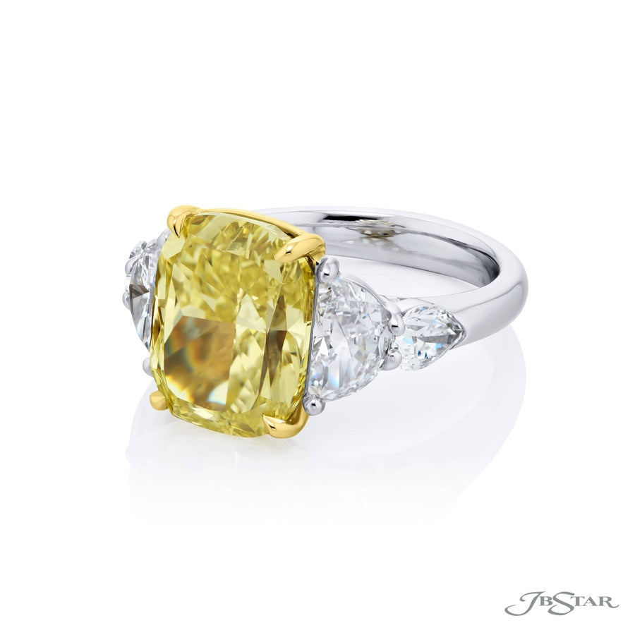 Platinum and 18K Yellow Gold Cushion-Cut Fancy Intense Yellow Diamond GIA Certified Engagement Ring