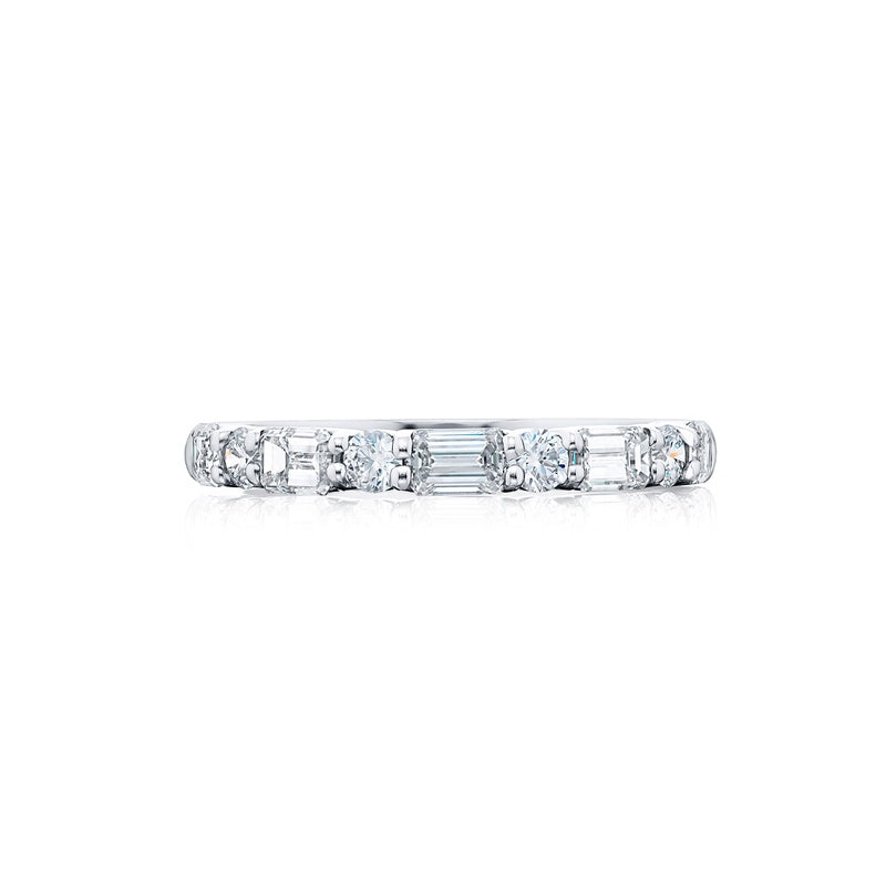 Platinum Emerald-Cut and Round Diamond Single-Row East-West Band