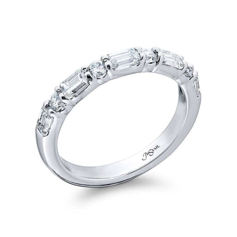 Platinum Emerald-Cut and Round Diamond Single-Row East-West Band