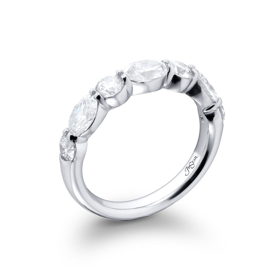 Platinum Oval and Round Diamond Single-Row East-West Band