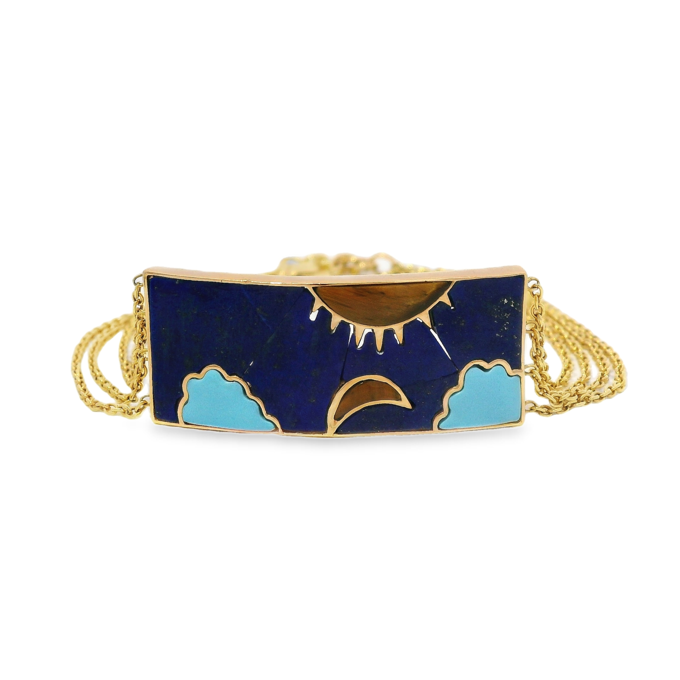 Lapis Bar Bracelet with Turquoise and Tiger Eye Sky