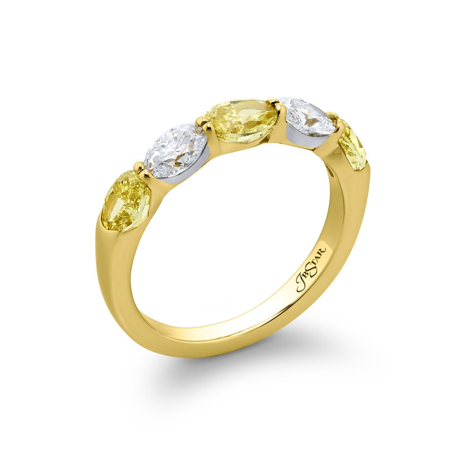 Platinum and 18K Yellow Gold Oval Fancy Yellow Diamond Single-Row East-West Band