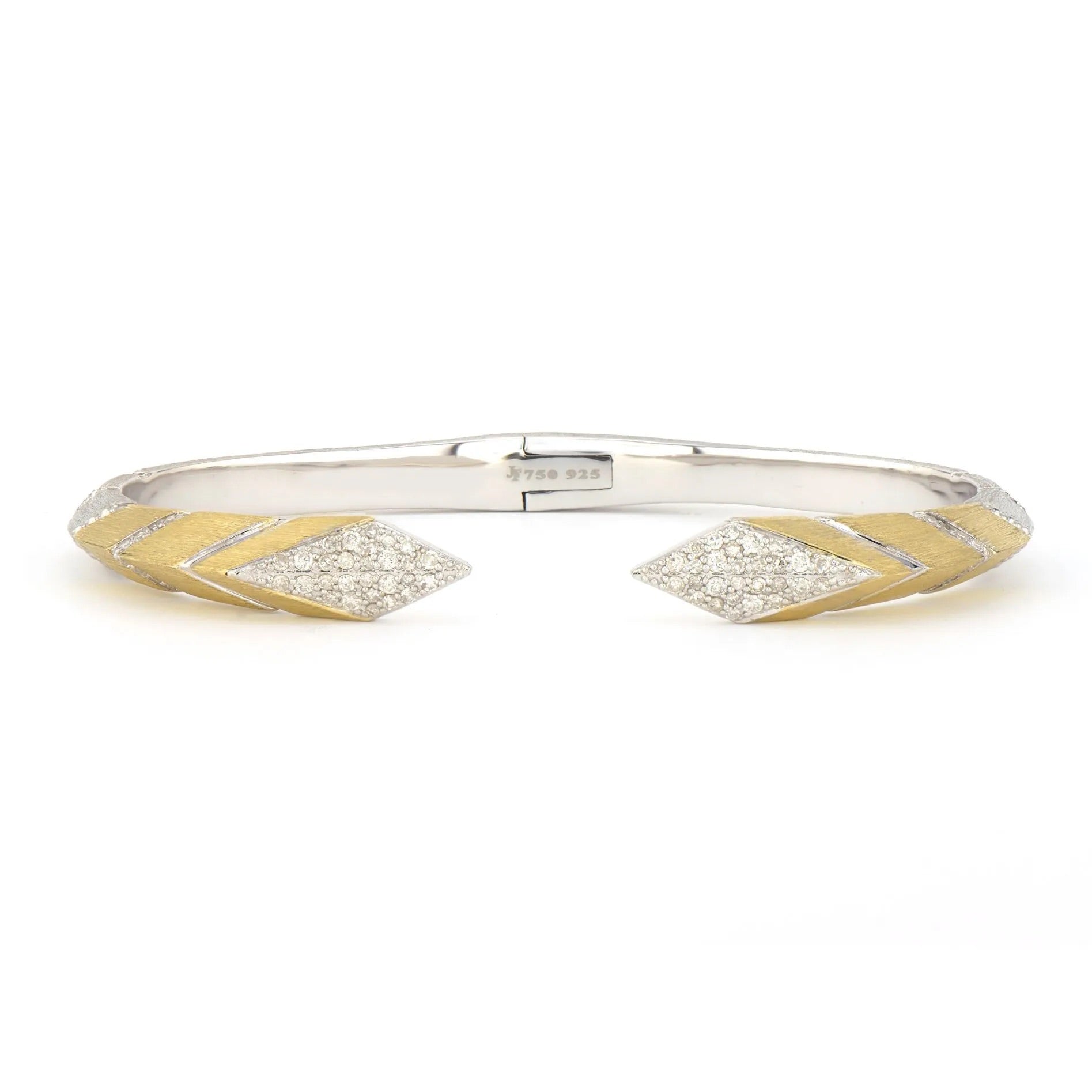 Wide Mixed Metal Open Raised Pyramid Pave Bangle