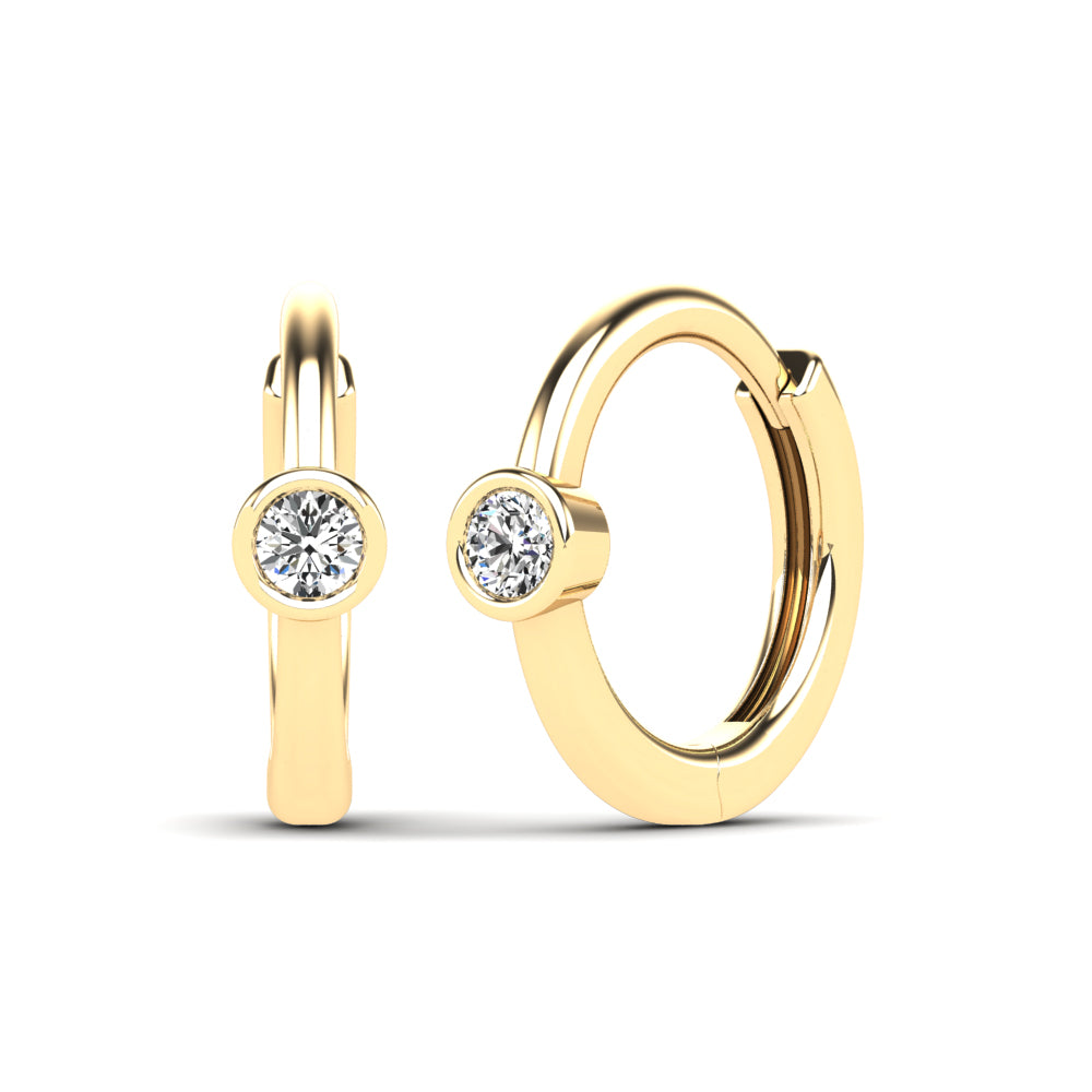 Solitaire Bezel Round Diamond Huggie Hoop Earrings