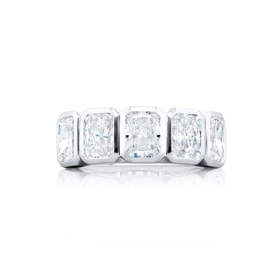 Platinum Radiant-Cut Diamond Single-Row Bezel Set GIA Certified Band