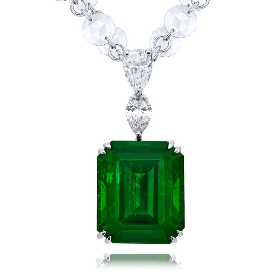 Platinum Emerald-Cut Vivid Emerald Certified Pendant
