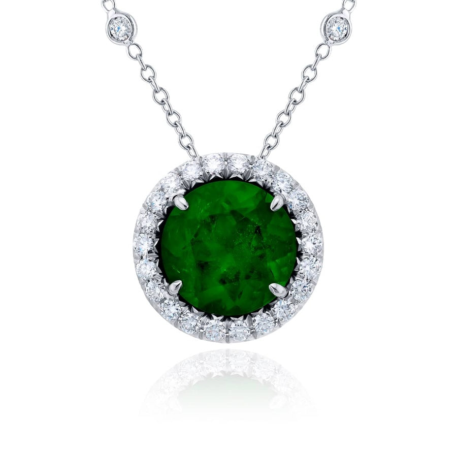 Platinum Round Vivid Emerald Certified Pendant