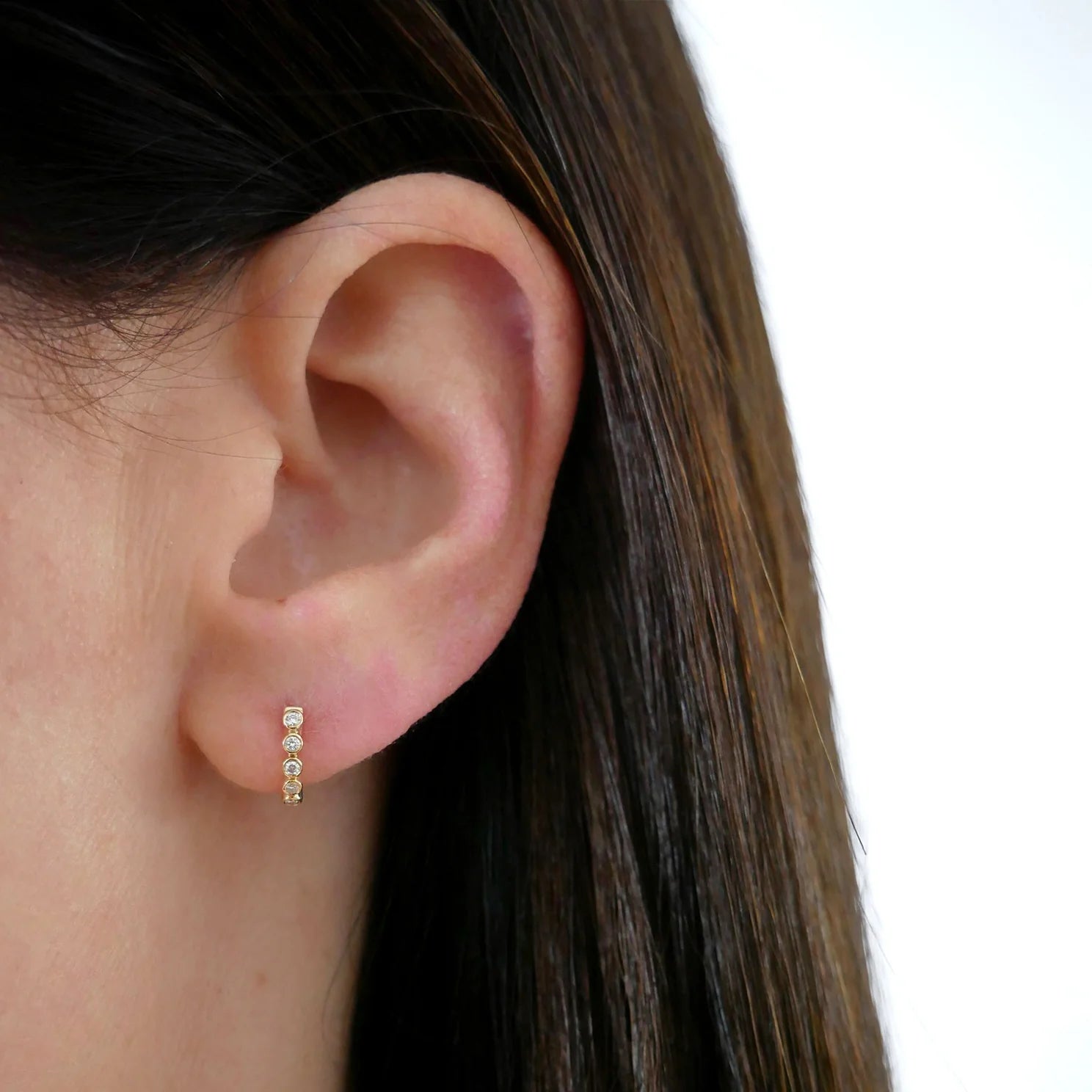 Diamond Bezel Mini Huggie Earring (Single)