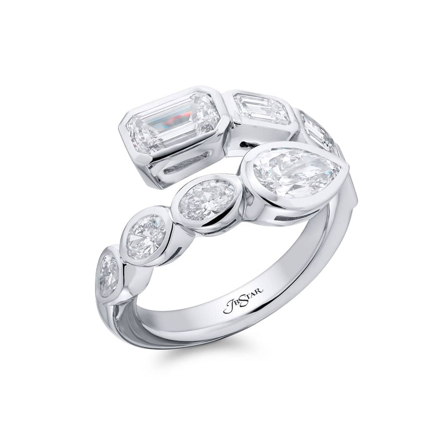 Platinum Emerald-Cut and Pear-Shaped Diamond Certified Twogether Ring