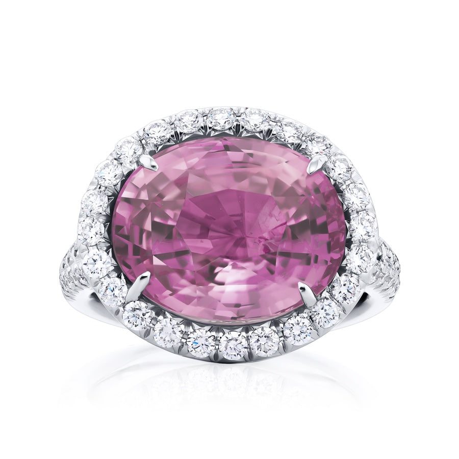 Platinum Oval Sri Lankan Padparadscha Certified Micro Pave Ring